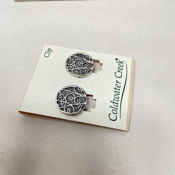 Coldwater Creek Clip On Earrings Abstract Filigree Swirl Round Silver-Tone - Picture 3 of 6